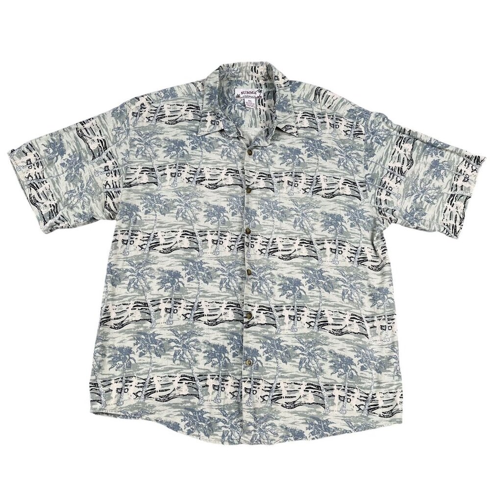 Summa Mens Silk & Cotton Blend Palm‎ Tree Hawaiian Shirt Sz XXL
